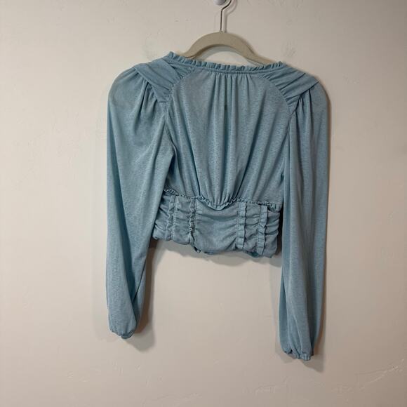 By Anthropologie Women's Corset Femme Blouse Top Long Sleeve Sheer Blue XS - Picture 8 of 8